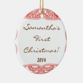 Coral Peach Damask Spitzen Personalisierter Name O Keramikornament (Rechts)