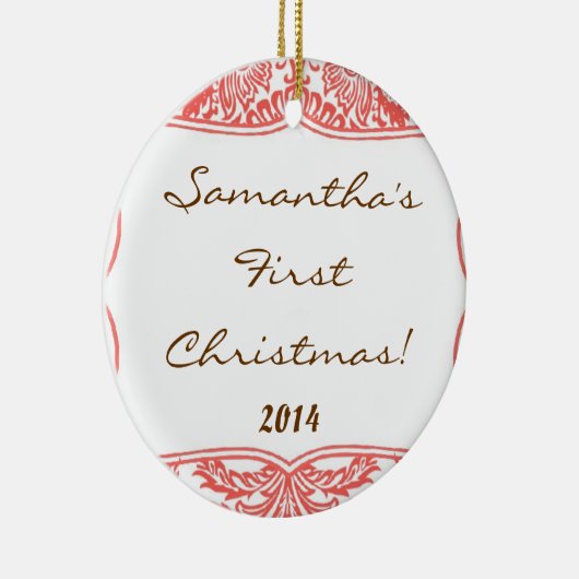 Coral Peach Damask Spitzen Personalisierter Name O Keramikornament (Rechts)