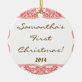 Coral Peach Damask Spitzen Personalisierter Name O Keramikornament (Vorne)