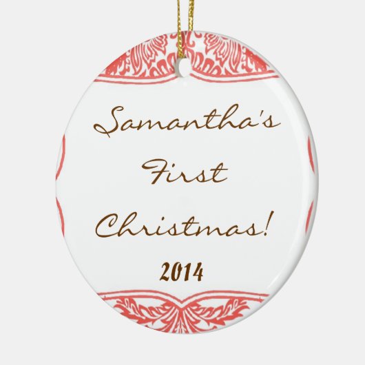 Coral Peach Damask Spitzen Personalisierter Name O Keramikornament (Links)