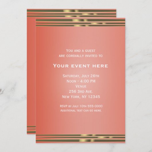 Coral Peach Dipped Chic Elegante Party Einladung (Vorne/Hinten)