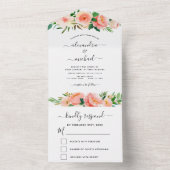 Coral Peach Floral Blume Wedding RSVP All In One Einladung (Innen Boden)