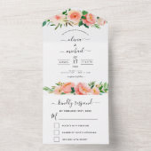 Coral Peach Floral Blume Wedding RSVP All In One Einladung (Innen Boden)