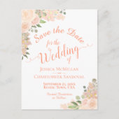 Coral Peach Floral Boho Hochzeit Speichern Sie das Ankündigungspostkarte (Vorderseite)