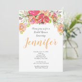 Coral & Peach floral Brautparty Einladung (Stehend Vorderseite)