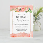 Coral Peach Floral Brautparty Luncheon Einladung (Stehend Vorderseite)