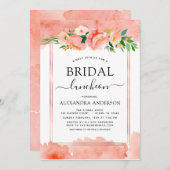 Coral Peach Floral Brautparty Luncheon Einladung (Vorne/Hinten)