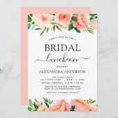 Coral Peach Floral Brautparty Luncheon Einladung (Vorne/Hinten)