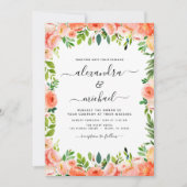 Coral Peach Floral Greenery Botanische Hochzeit In Einladung (Vorderseite)