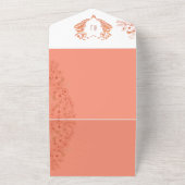 Coral Peach Floral Monogram Wedding All In One Einladung (Außenbereich)