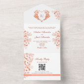 Coral Peach Floral Monogram Wedding All In One Einladung (Innen Boden)