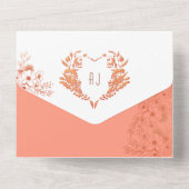 Coral Peach Floral Monogram Wedding All In One Einladung (Rückseite)