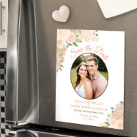 Coral Peach Floral Save the Date Oval Foto Magnet
