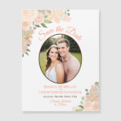 Coral Peach Floral Save the Date Oval Foto Magnet (Vorderseite)