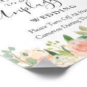 Coral Peach Floral Unplugged Wedding Ceremony Sign Poster (Ecke)