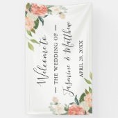 Coral Peach Floral Wedding Celebration Party Banner (Vertikal)