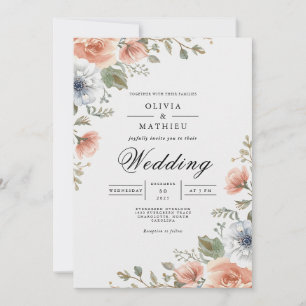 Coral Peach Floral Whimsy Wedding Einladung