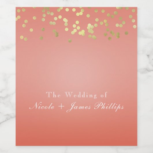 Coral Peach getaucht Chic Gold Dots Party Weinetik Weinetikett (Einzelnes Label)