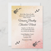 Coral Peach Gitarre Thema Hochzeit Einladung (Vorderseite)