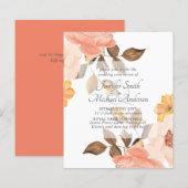 Coral Peach Gold Bronze Floral Wedding Einladungen (Vorne/Hinten)