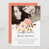 Coral Peach Gold Bronze Floral Wedding Einladungen (Vorne/Hinten)