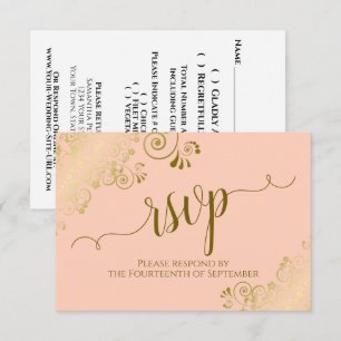 Coral Peach Gold Lace Elegante Hochzeit der Kallig RSVP Karte