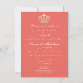 Coral Peach Golden Crown Royal Glitzer 16. Bridal Einladung