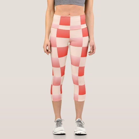 Coral Peach Gradient Checked Capri Leggings (Vorderseite)