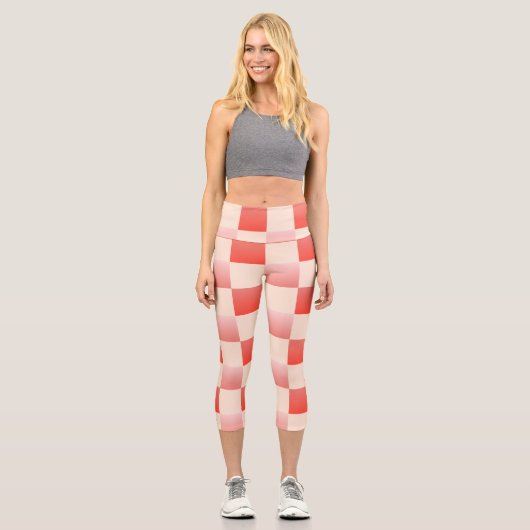 Coral Peach Gradient Checked Capri Leggings (Vorderseite)