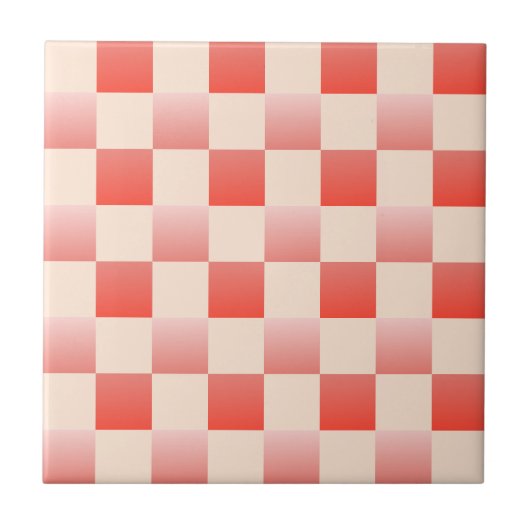 Coral Peach Gradient Checked Fliese (Vorderseite)