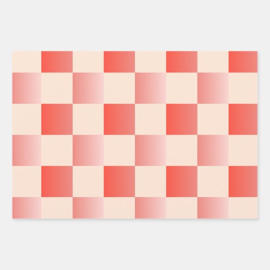 Coral Peach Gradient Checked Geschenkpapier Set (Vorderseite 3)