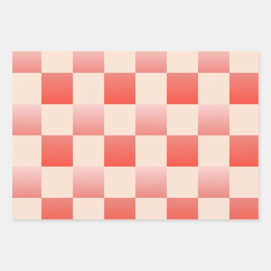 Coral Peach Gradient Checked Geschenkpapier Set (Vorderseite)