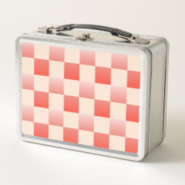 Coral Peach Gradient Checked Metall Brotdose