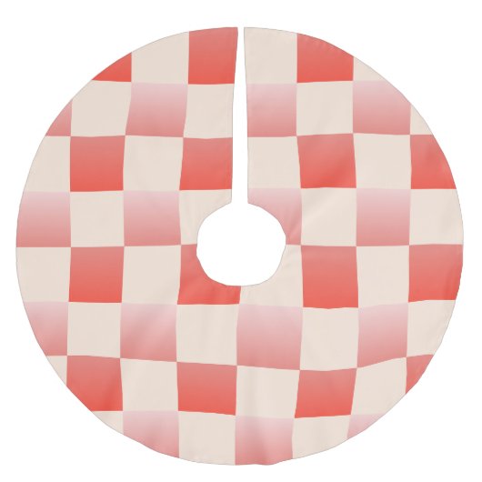 Coral Peach Gradient Checked Polyester Weihnachtsbaumdecke (Vorderseite)