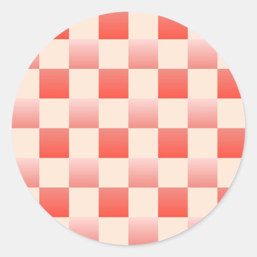Coral Peach Gradient Checked Runder Aufkleber (Vorderseite)