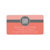 Coral Peach Gray Chevrons Custom Triple Monogram Adressaufkleber (Vorne)