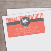 Coral Peach Gray Chevrons Custom Triple Monogram Adressaufkleber