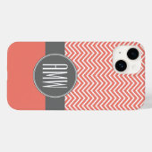Coral Peach Gray Chevrons Custom Triple Monogram Case-Mate iPhone Hülle (Rückseite (Horizontal))