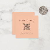Coral Peach Modern Wedding QR Code Online RSVP Mitteilungskarte (Vorderseite/Rückseite Beispiel)