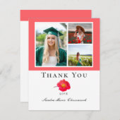 Coral peach Modernes Blumenfoto Collage Abschluss Dankeskarte (Vorne/Hinten)