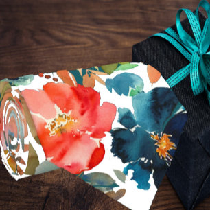 Coral Peach Navy Blue Rose Floral Neck Tie Krawatte