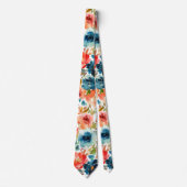 Coral Peach Navy Blue Rose Floral Neck Tie Krawatte (Vorderseite)