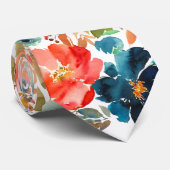 Coral Peach Navy Blue Rose Floral Neck Tie Krawatte (Gerollt)