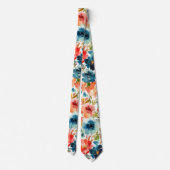 Coral Peach Navy Blue Rose Floral Neck Tie Krawatte (Rückseite)