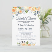 Coral Peach Navy Brautparty Einladung (Stehend Vorderseite)