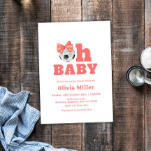 Coral Peach Oh Baby Bow Soccer Sport Baby Shower