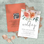 Coral Peach Peonies Florals Script Wedding Einladung