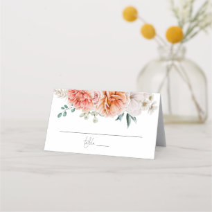 Coral Peach Peonies Script Hochzeit Platzkarte