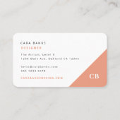 Coral Peach Pink Monogram Stilvoll modern Visitenkarte (Rückseite)
