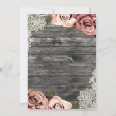 Coral Peach Rose Grau Rustic Wood Lace Wedding Einladung (Rückseite)